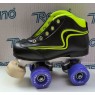 Patins complets "Initiation" noir & jaune fluo & platines ALU R1 + roues BOXER